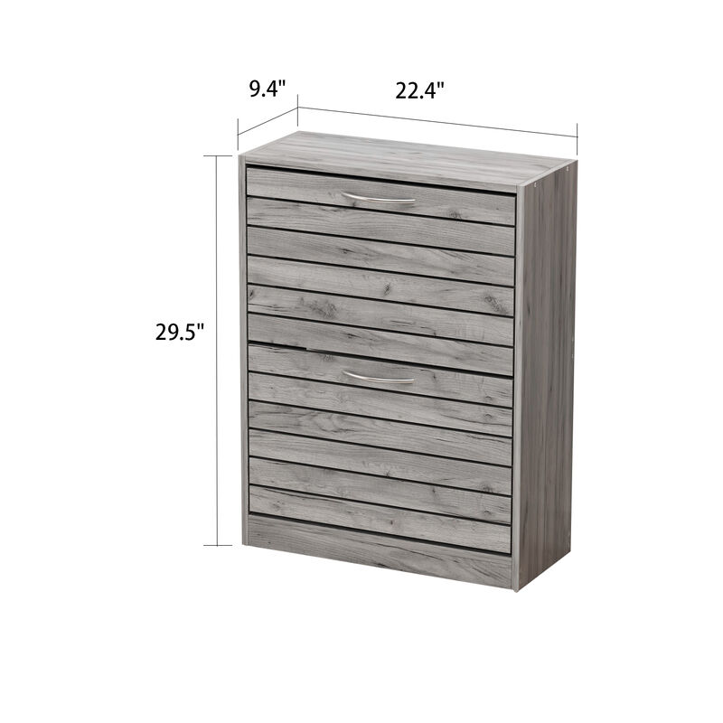 22.4 in. W x 29.5 in. H Gray Wood Louver Door Shoe Storage Cabinet with 2-Drawers for Entryway Hallway