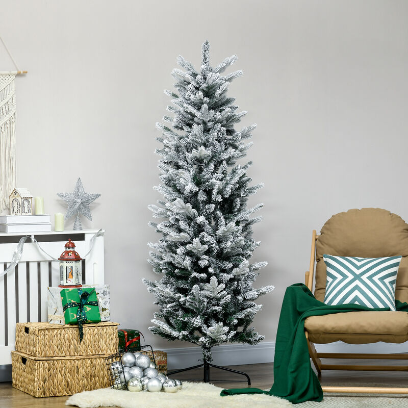 HOMCOM 6' Artificial Christmas Tree with Sonw Flocked, Auto Open