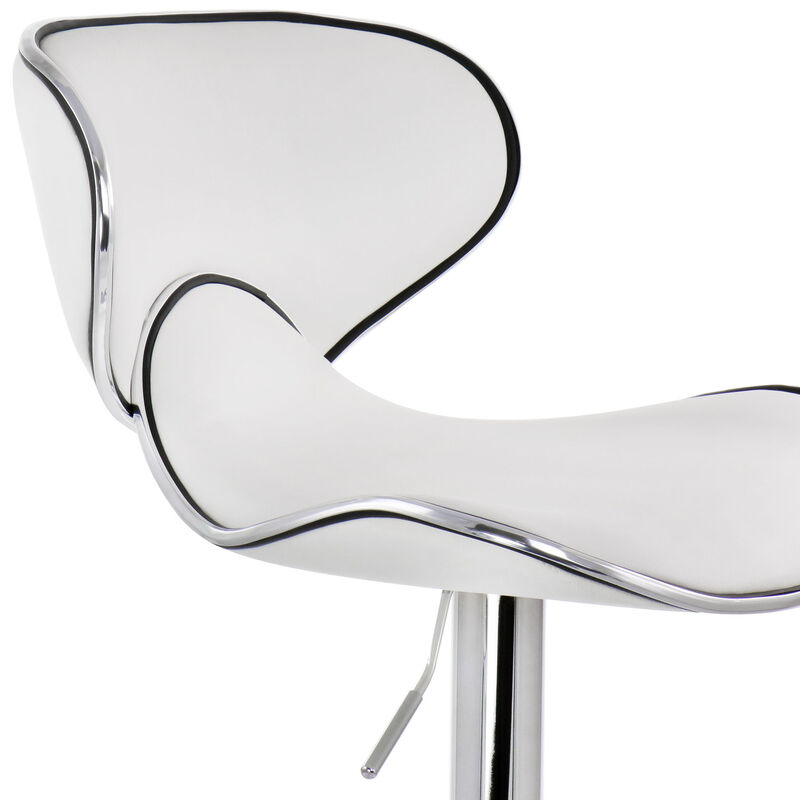 Elama 2 Piece Faux Leather Adjustable Bar Stool in White with Chrome Base
