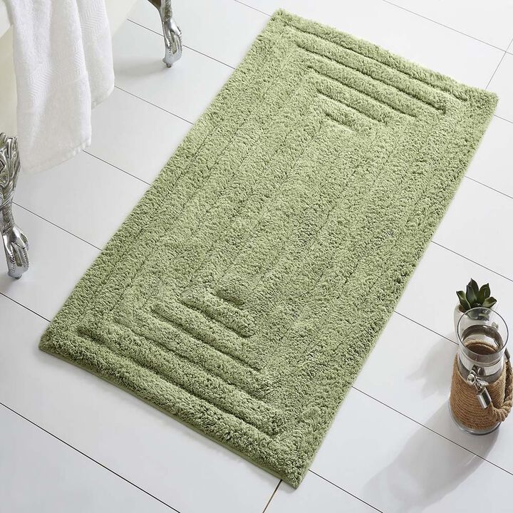 Knightsbridge Stylish And Comfortable All Season Traditional Racetrack Design Cotton Bath Rug 17" X 24" Sage