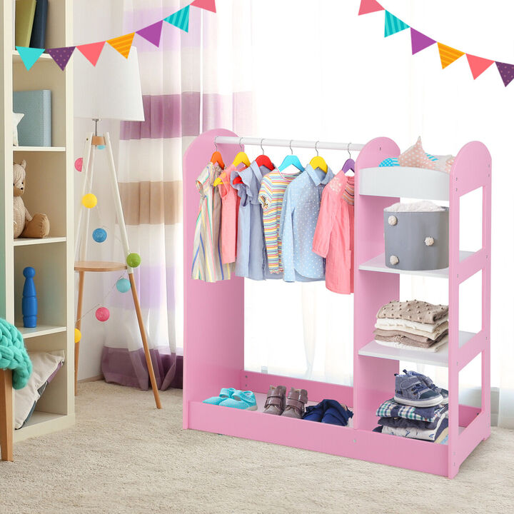 Kids Dress-Up Storage Organizer with Mirror – Costume Rack for Playroom & Bedroom