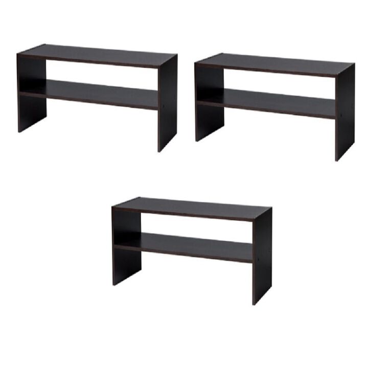 3 pcs Stackable Shoe Rack Horizontal Organizer 2-tier Storage Shelf-Brown