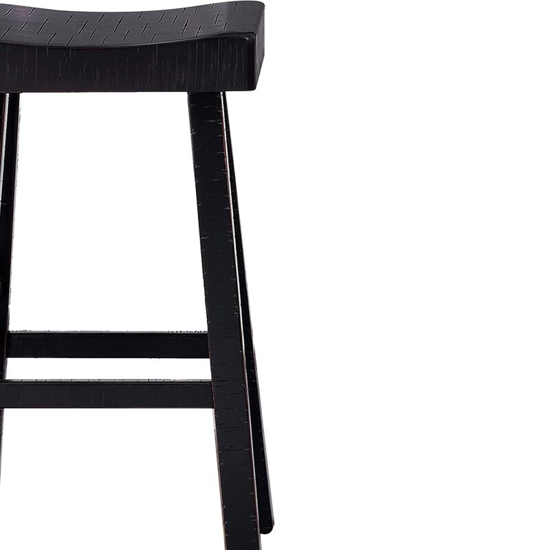 Bianca Barstool Set of 2, Saddle Seat, Farmhouses Style Black Solid Wood - Benzara