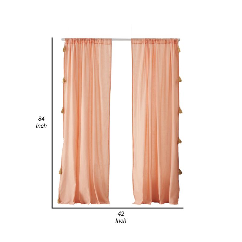 Xumi 4 Piece Window Curtain, 2 Panels with Tie Backs, Coral Pink Finish - Benzara