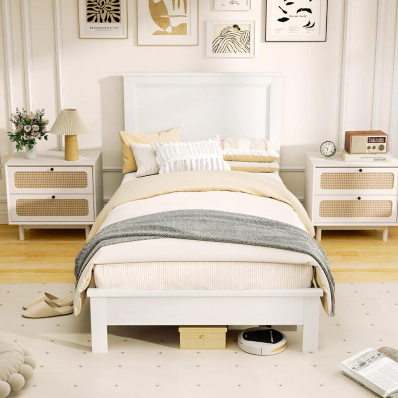 Hivvago Twin Size Wooden Bed Frame with Headboard and Slat Support