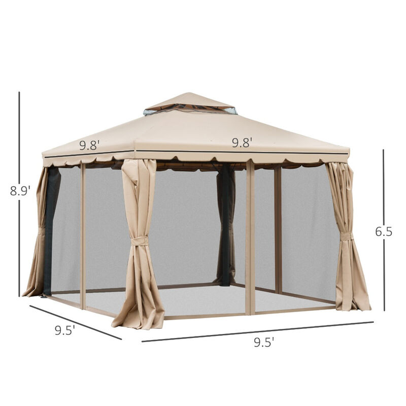 Khaki Backyard Haven: 10'x10' Gazebo with Netting & Double-Vented Roof
