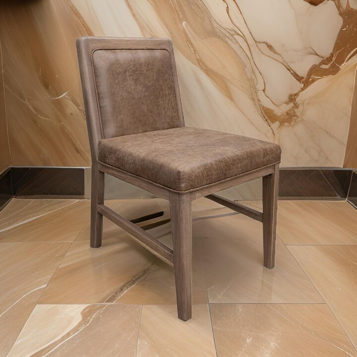 Okai Dining Side Chair Set of 2, Brown Upholstered Padded, Solid Wood