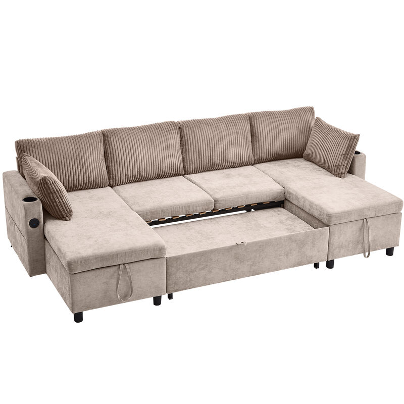 Merax Pull-out Sofa Bed with 2 Cup Holders