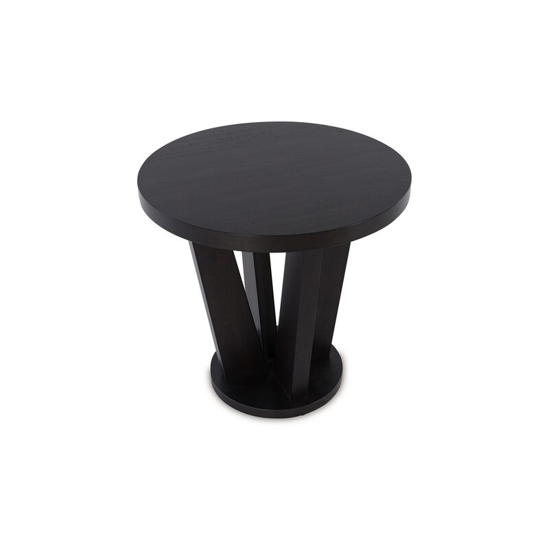 Chloe Side End Table, 24 Inch Round, Angled Pedestal Base, Dark Brown - Benzara