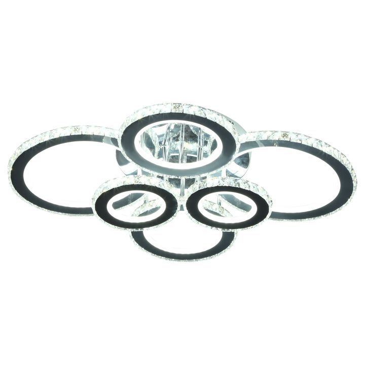 Silver Modern Lighting: 6-Ring LED Chandelier for Living/Dining Room