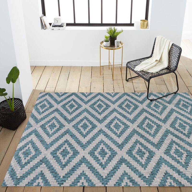 Sintra Diamond Tribal Blue/Gray Indoor/Outdoor Runner Rug