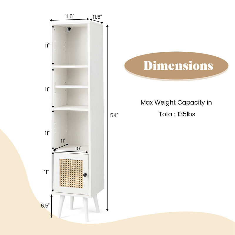 4 Tiers Rattan Storage Cabinet with Slim Design