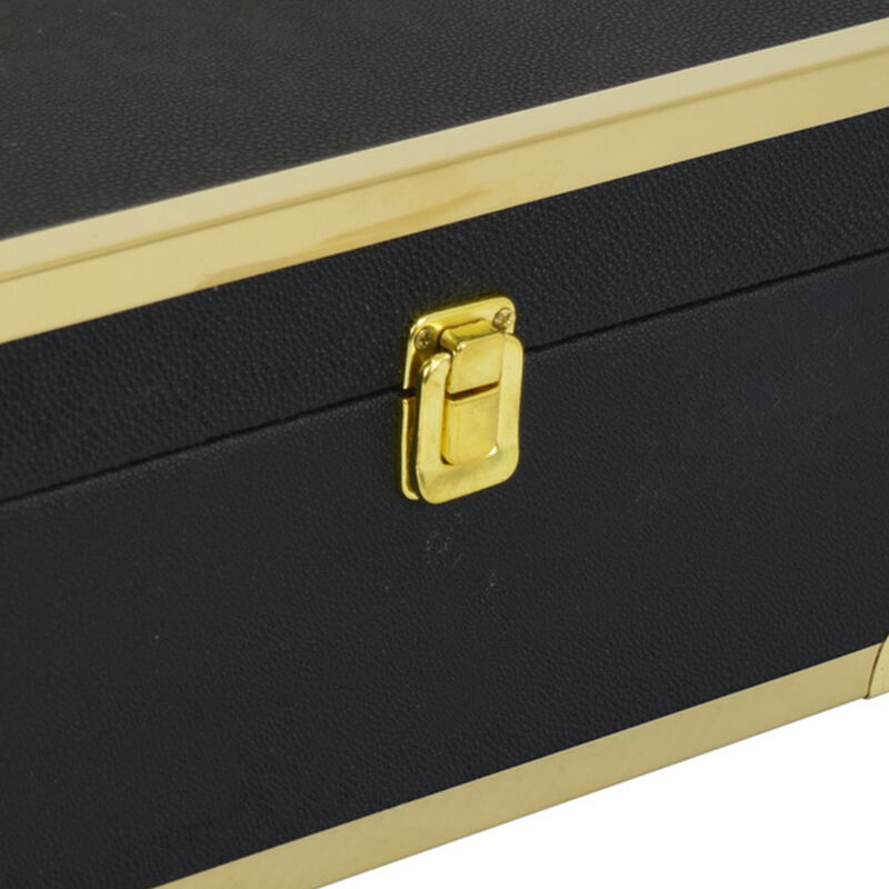 Mecca Storage Box Set of 2, Rivet Accents, Gold Metal Trim, Black Wood - Benzara