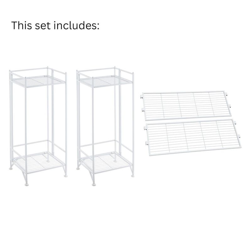 Convenience Concepts Xtra Storage 2 Tier Tall Folding Metal Shelves with Set of 2 Extension Shelves