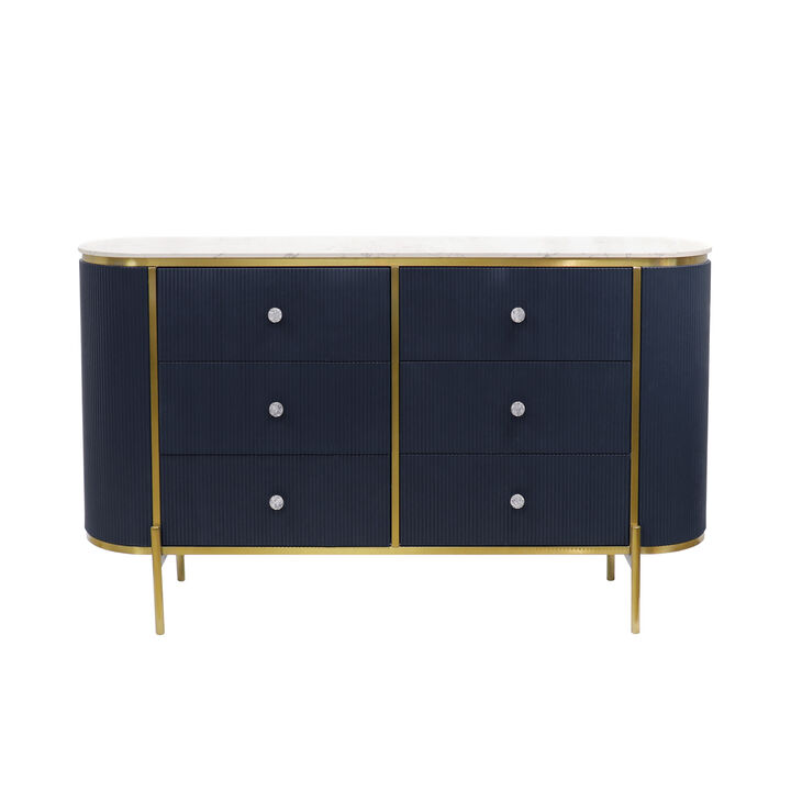 Pasargad Home White Marble Top Theodore Sideboard, Navy