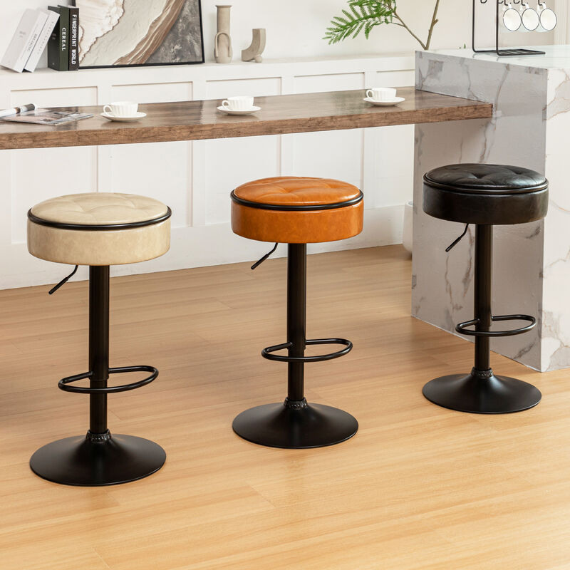 Comfortable Swivel Counter Height Bar Stool with Adjustable Height and Storage