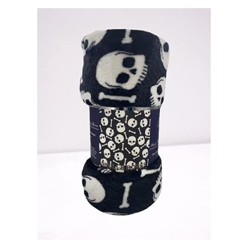 Plazatex Skull Bones Micro Plush Decorative Halloween Throw Blanket  50" X 60" Black And White