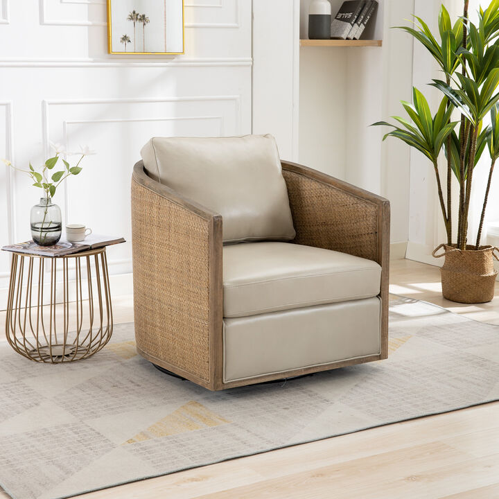 Merax 360 Degree Swivel Leather Barrel Accent Chair Leisure Arm Chair