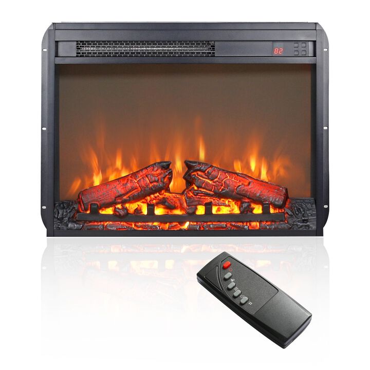 MONDAWE 23 Inch Electric Fireplace Insert, Ultra Thin Heater With Log Set and Realistic Flame, Remote Control With Timer, Overheating Protection