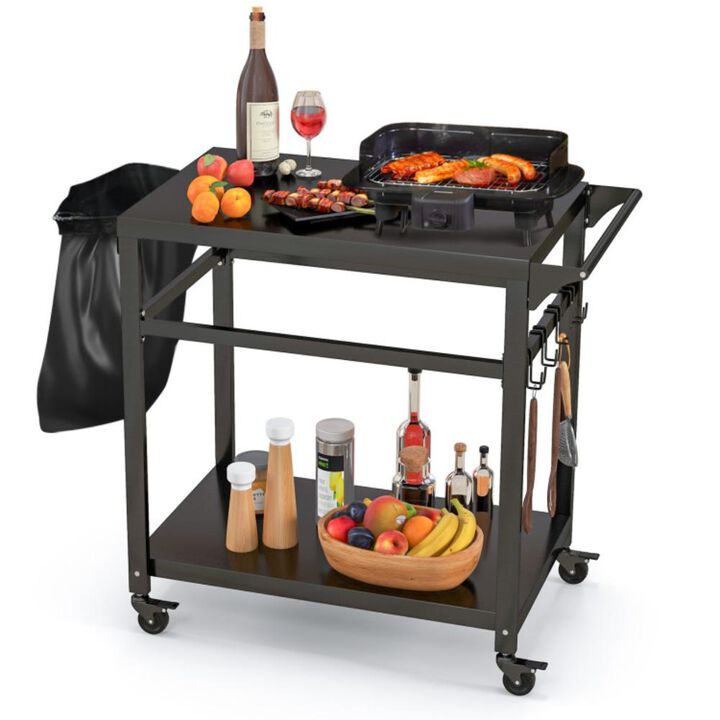 Hivvago Double-Shelf Movable BBQ Cart with 4 Lockable Wheels