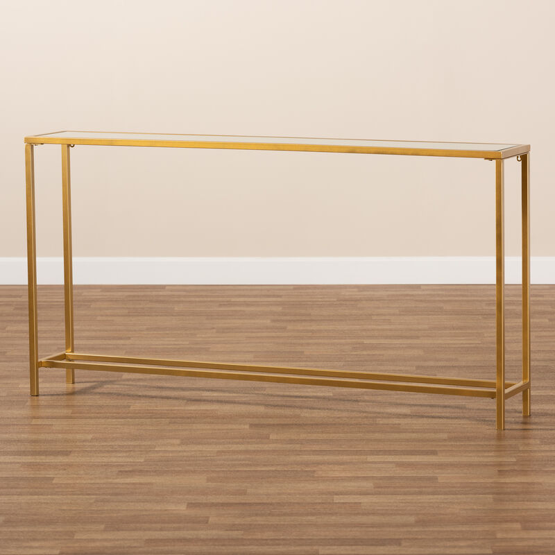 Baxton Studio Alessa Modern Glam Gold Finished Metal And Mirrored Glass Console Table