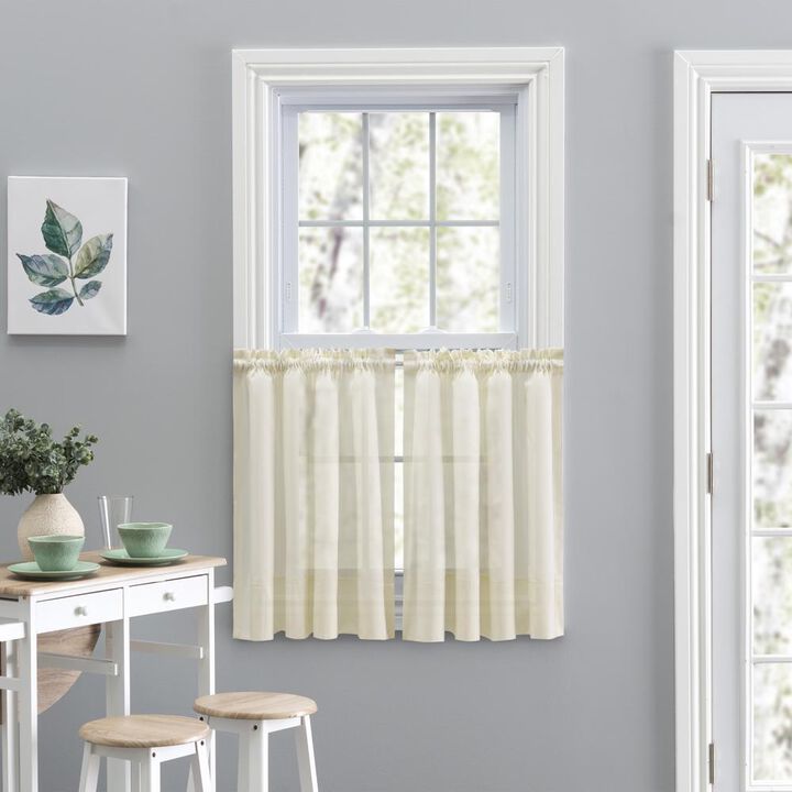 Ellis Curtain Shadow Stripe 1.5" Rod Pocket Tailored Tier Pair for Windows 80" x 25" Natural