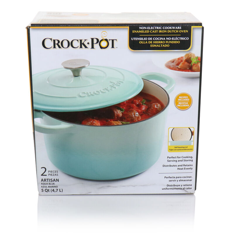 Crock-Pot Artisan 2 Piece 5 Quarts Enameled Cast Iron Dutch Oven in Aqua Blue