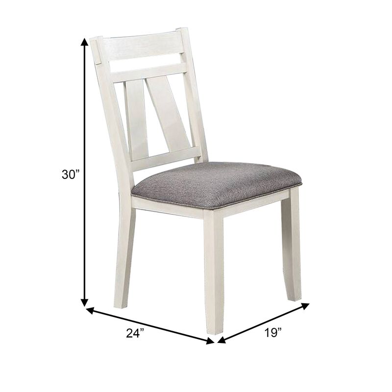 Lexi 24 Inch Classic Dining Side Chair, Padded Seat, Set of 2, Gray, White - Benzara