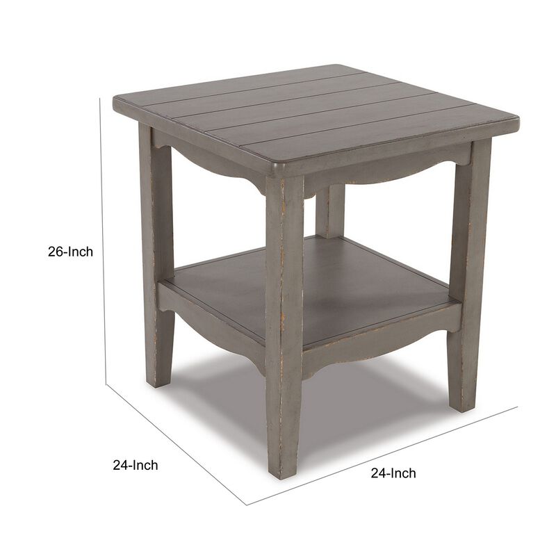 Arin 26 Inch Side End Table, Open Shelf, Vintage Style Gray Hardwood - Benzara