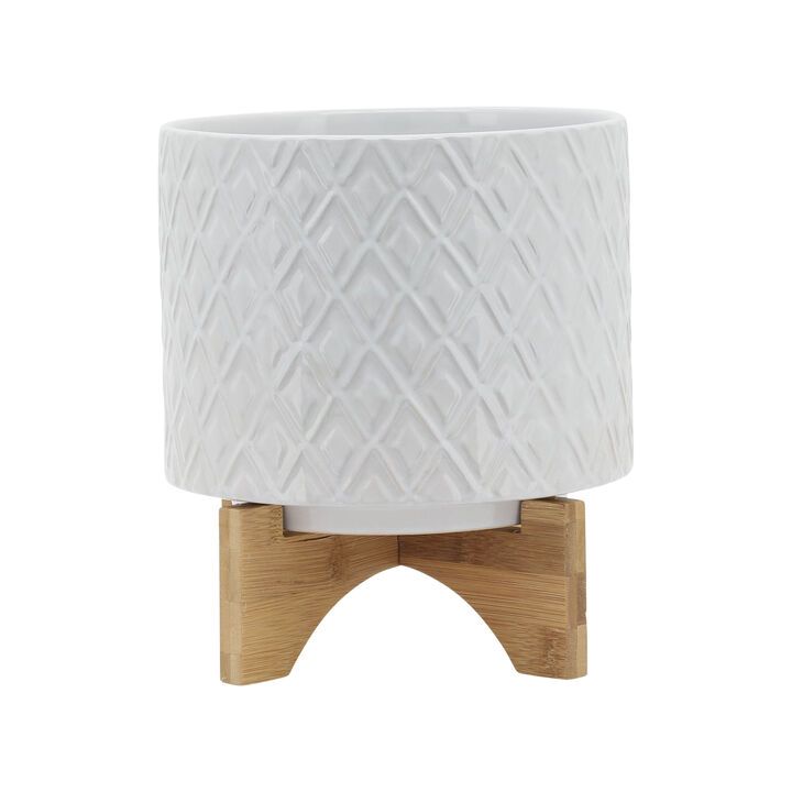 8" Diamond Planter with Stand, White