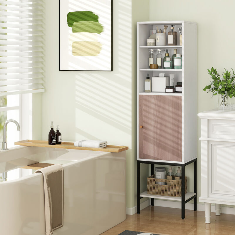 Bathroom Tall Cabinet with 1 Door and 4 Shelves Narrow Storage Unit
