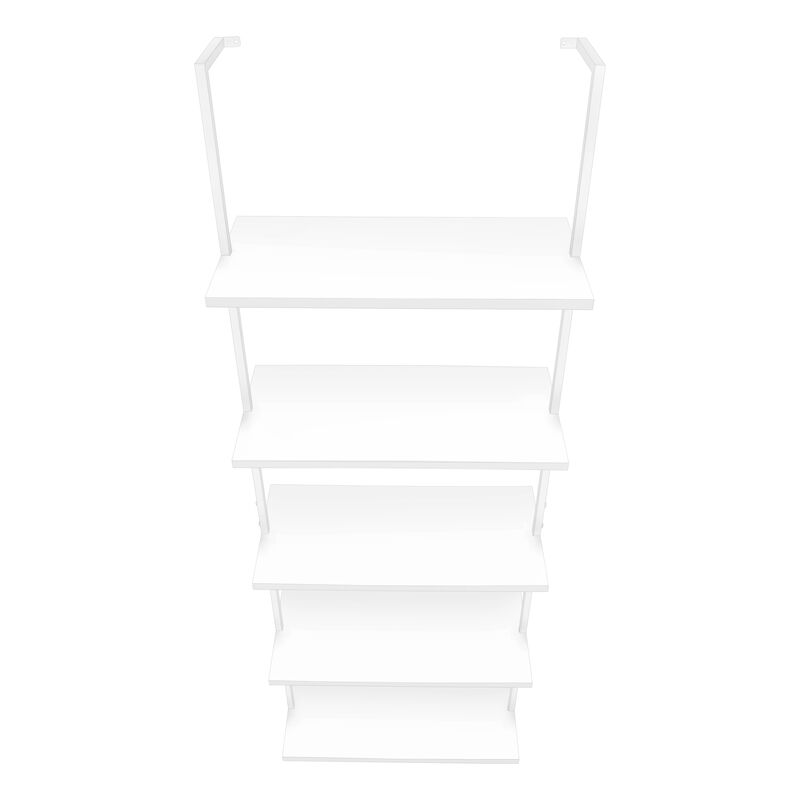 Monarch Specialties I 3687 Bookshelf, Bookcase, Etagere, Ladder, 5 Tier, 72"H, Office, Bedroom, Metal, Laminate, White, Contemporary, Modern