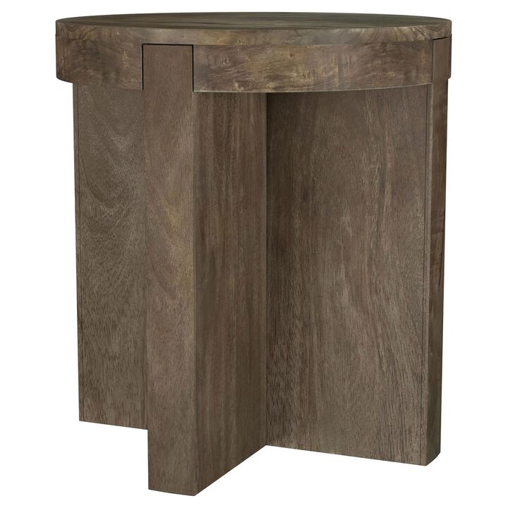 Kinaj Side End Table, Dark Brown Solid Mango Wood, Round 20 Inch - Benzara
