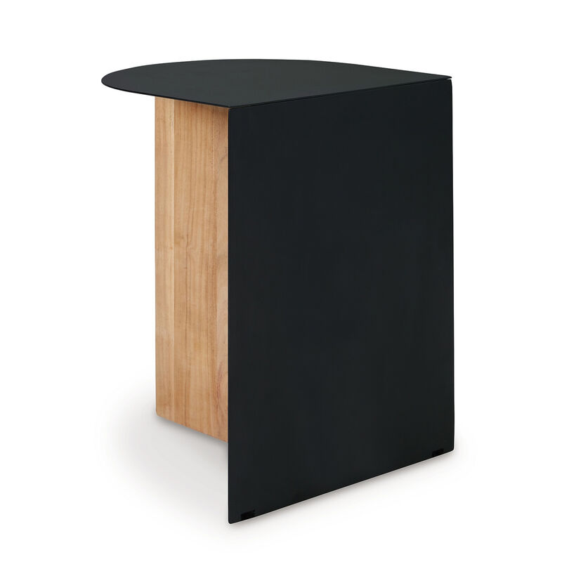 Modern Table, Metal Frame w Solid Wood Base, 16 Inch, Black and Brown - Benzara