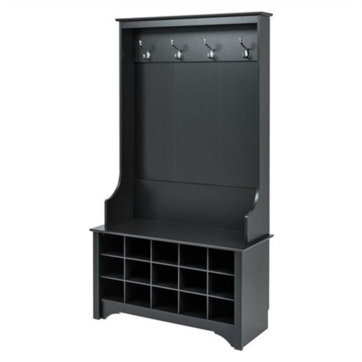 Entryway Hall Tree with Shoe Cubbies and Coat Rack for Organized Storage