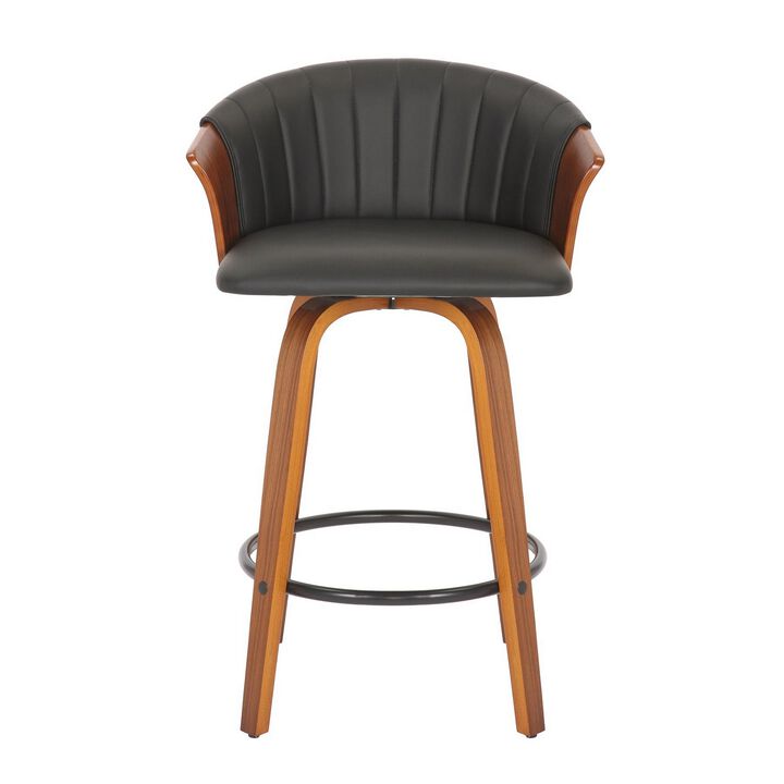 26 Inch Counter Height Chair, Set of 2, Curved Back, Bentwood, Black, Brown - Benzara