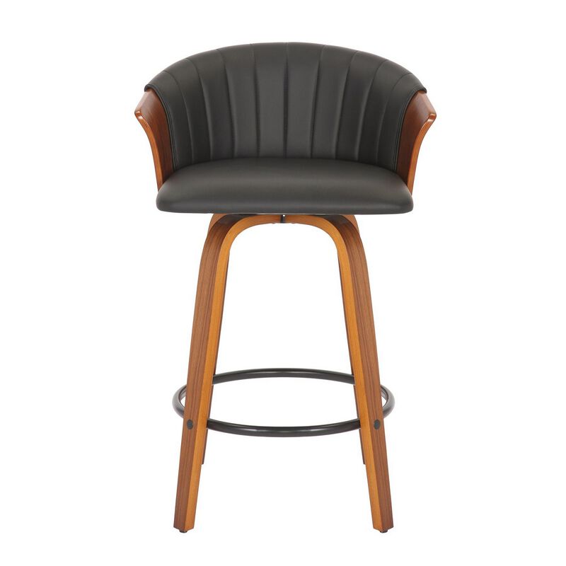 26 Inch Counter Height Chair, Set of 2, Curved Back, Bentwood, Black, Brown - Benzara