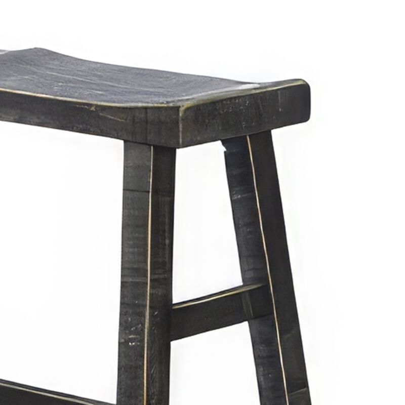 Rena Bar Height Bench, Angled Legs, 33 Inch Rustic Black Mahogany Wood - Benzara