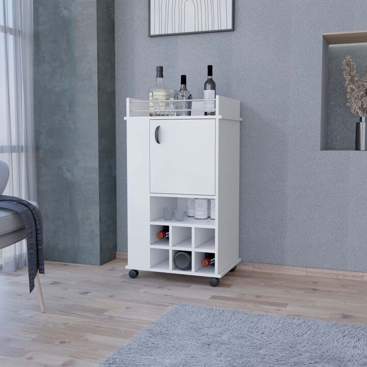 Allandale 1-Door Bar Cart With Wine Rack And Casters