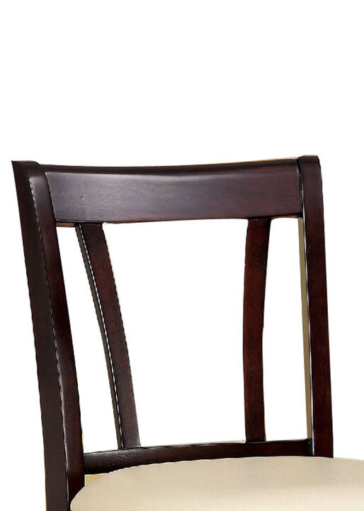 Wooden Counter Height Chair With Padded Seat and Back, Pack of 2, Brown & Ivory-Benzara