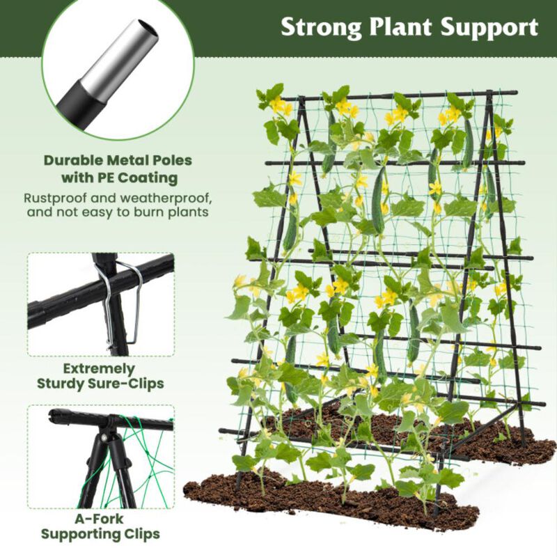 Hivvago A-Frame Garden Cucumber Trellis with Netting for Climbing Plants Outdoor