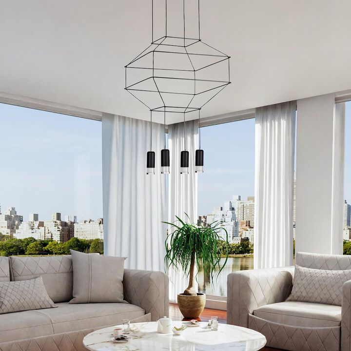 VONN Lighting 4-Light Integrated LED Height Adjustable Pendant Lighting Black