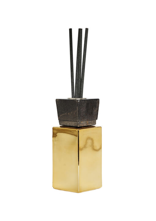 Gold Bottle Diffuser With Black Cap, "Iris & Rose" Scent