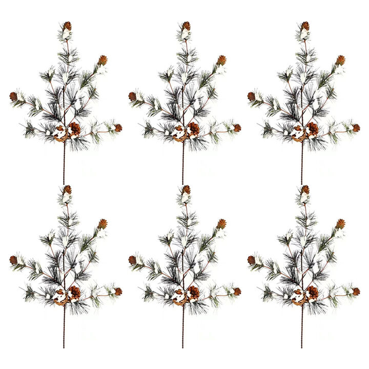 Set of 6 Snowy Pine Sprays - Perfect for Seasonal Home Decor