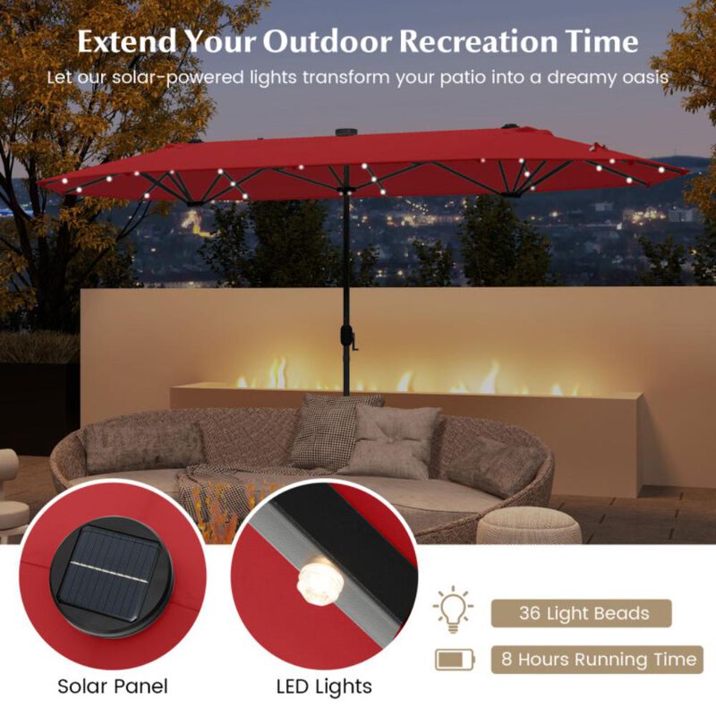 Hivvago 13FT Double-sided Patio Umbrella with Solar Lights for Garden Pool Backyard