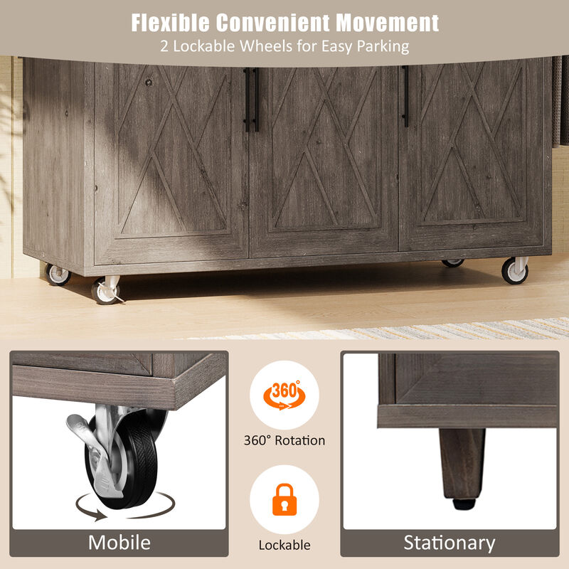 Merax Farmhouse Kitchen Island on Wheels with Drop Leaf