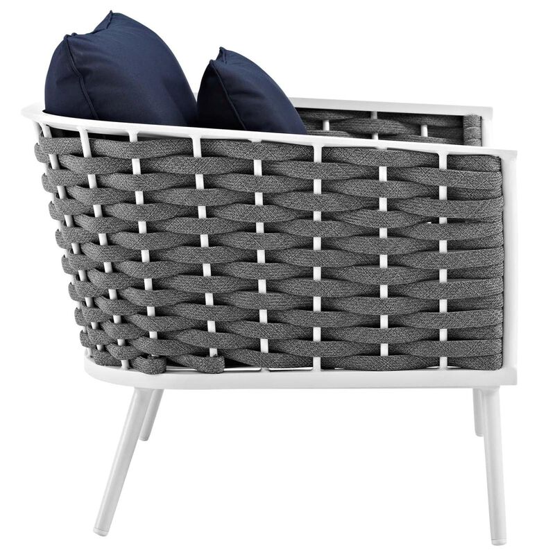 Modway Stance Outdoor Patio Woven Rope Arm Chair in White Navy
