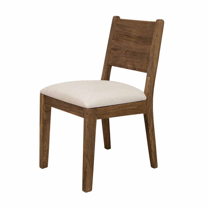 Olum 21 Inch Dining Chair Set of 2, Cushioned Fabric Upholstery, Brown Wood - Benzara