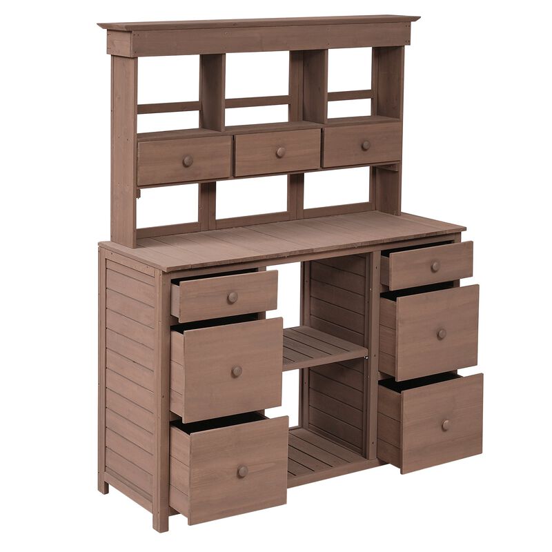MONDAWE Outdoor Storage Garden Potting Bench Table, with Multiple Drawers and Shelves for Patio,Garden,Backyard