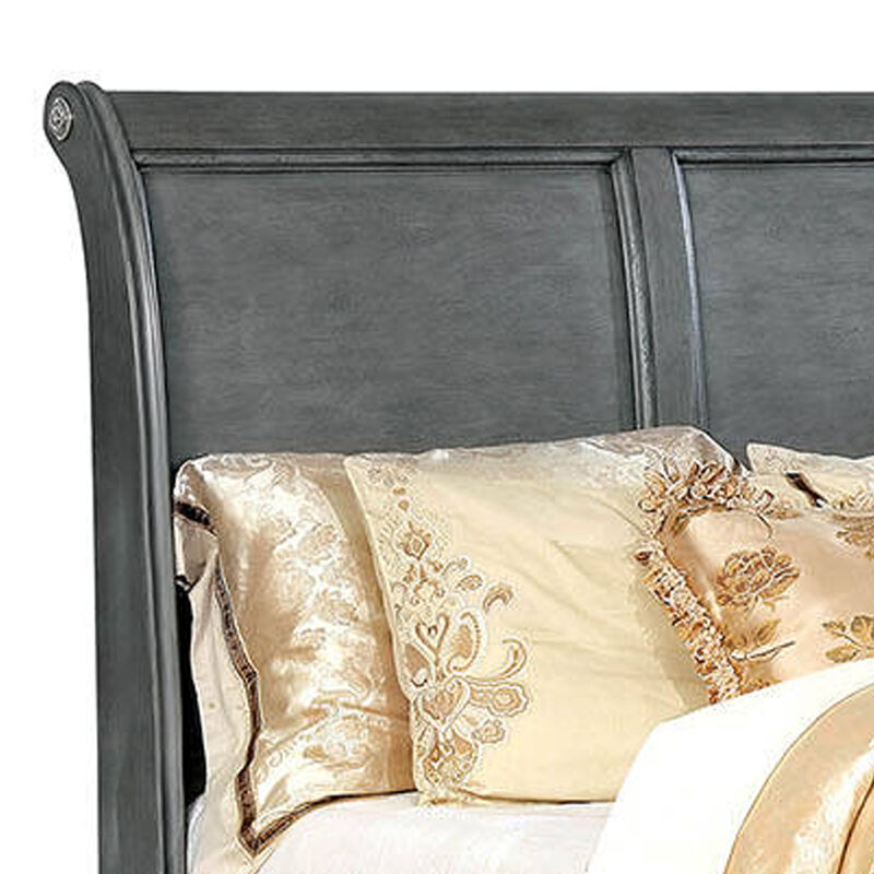 Transitional California King Wooden Bed with Multiple Bottom Drawers, Gray-Benzara